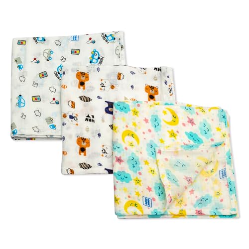 Image of Mee Mee 100% Cotton Muslin Swaddle Wrap for Newborn Baby (120 x 100 cm) | Ultra Soft, Breathable, Lightweight & Quick-Dry | Hypoallergenic Multi-Use Baby Blanket, Nursing Cover, Stroller Cover