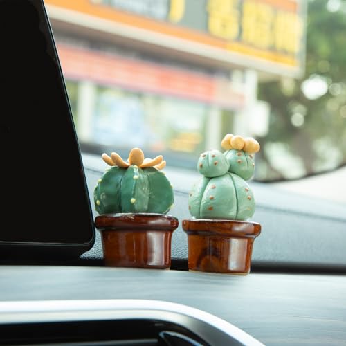 YGMONER Car Dashboard Ornament, Cactus Ceramics Figurines Auto Interior Plant Knickknacks Vehicle Decor Accessories for Women (Orange)
