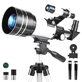 Misilmp Telescopi per Adulti, Astronomia Telescopio Professionale 30070mm per Principianti con Cercatore 5 x 24 e Treppiede, Refrattori Telescopi per Bambini Adulti, per Luna Pianeta Guarda (Bianco)