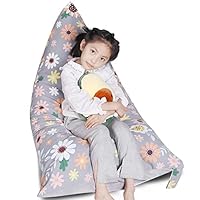 FanChose Kids Bean Bag Cover Only, Stuffed Animal Bean Bag Storage, Large Bean Bag Chair for Teens, 132cm * 79cm Beanbag Chair Cover Without Filling, Inflatable Soft Toy Storage, Gray Sunflower