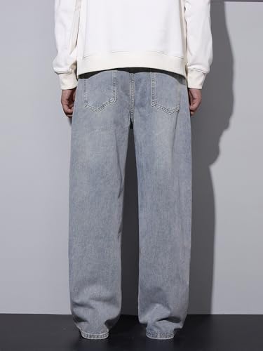 Image of DFGIGT Mens Baggy Jeans Wide Leg Denim Pants Y2k Loose Fit Streetwear | Hip Hop,Vintage 2000s,Jinco Jeans,Straight Leg,5 Pockets