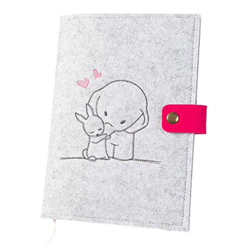 luxdag Housse de carnet de santé avec bouton pression en feutre (couleur et motif au choix) - Housse pour carnet d'examen et carnet de vaccination - Organiseur - Cadeau pour les futures mamans & bébé Cover