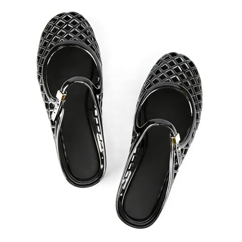 Image of MUSSHOE Women's Clear Jelly Sandals: Closed Toe Slingback Flats - Water-Friendly Summer Beach Shoes - Lightweight Easy-Clean Casual Sandals