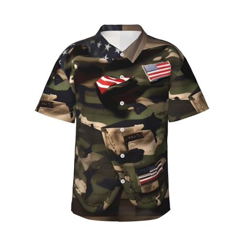Chemises de plage pour homme imprimé camouflage et drapeau américain d'été
