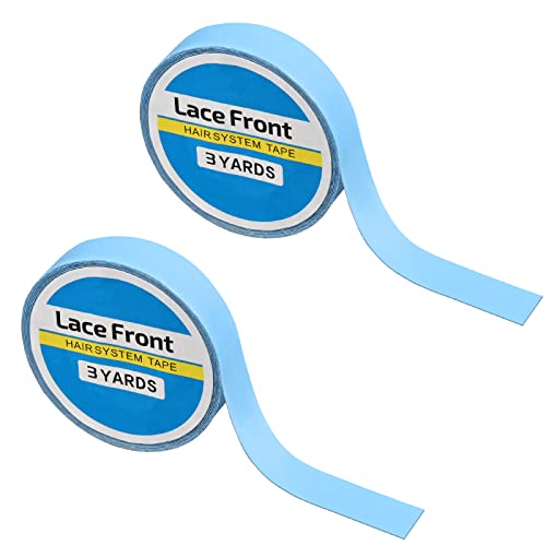2PCS Lace Front Wig Support Blue Double Sided Adhesive Tape Roll for Hair Extension Salon (0.8cm*3yard)