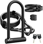 Sportneer Verrouillage à vélo : 18mm Vélo robuste U Lock 11,5''x6,25'' Plus Taille avec câble en acier haute sécurité 6ft/1.8m, anti-vol serrure à vélo avec support de montage & Clés pour le vélo électrique de montagne Road