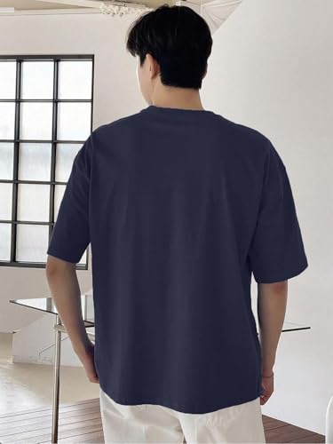 Image of LEOTUDE Half Sleeve Oversized Cottonblend Round Neck Drop Shoulder Printed Men's T-Shirt (Color Black)