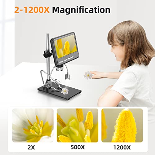 Elikliv Edm401 Max 2K Digital Microscope, 7" Lcd Digital Microscope 1200X, 24Mp Soldering Coin Microscopes, Ips Screen, 10" Stand, 10 Led Lights, Wireless Remote, Pc/Tv Compatible, 32Gb #TOP5
