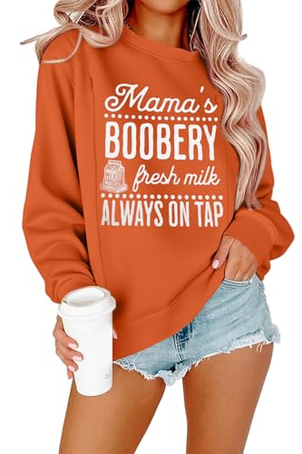Image of Maternity Nursing Sweatshirts for Women Friendly Zip Breastfeeding Pullover Top Mama's Boobery Print Clothes