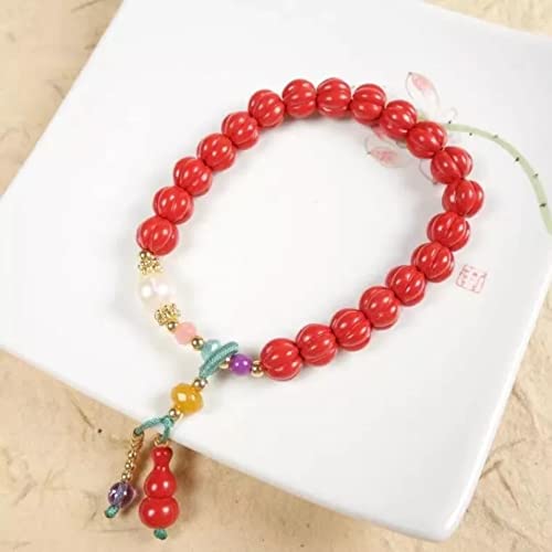 DFGFD Naturel Rouge Cinabre Gourde Pendentif Bracelet Femmes Bijoux Cinabres Bio Perles De Citrouille Élastique Perlé Gland Bracelets Cover