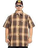 FB County Flannel Shirt for Men & Women - Unisex Checker Short Sleeve Flannel Shirts - Made with Breathable, Heavyweight Polyester Cotton Blend Fabric - Original Streetwear in Brown & Tan - Small