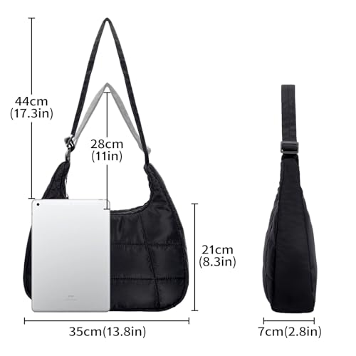 Rancco Puffer Crescent Shoulder Bag for Women, Nylon Quilted Tote Bags with Adjustable Shoulder Straps, Lightweight Carryall Shoulder Bag, Large Capacity Hobo Purse, Crossbody Bag for Shopping & Work2