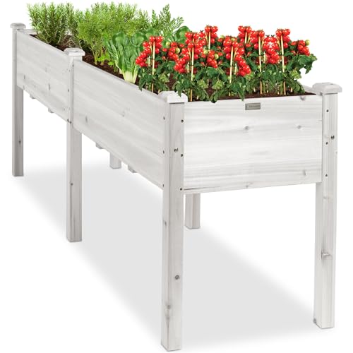 Image of Best Choice Products 72x24x30in Raised Garden Bed, Elevated Wood Planter Box Stand for Backyard, Patio, Balcony w /Divider Panel, 6 Legs, 300lb Capacity - White