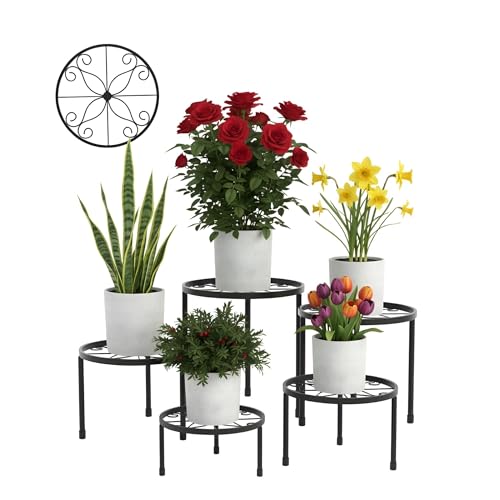 Image of BenRich 5 Pack Metal Plant Stand Heavy Duty Pot Shelving for Outdoor Garden