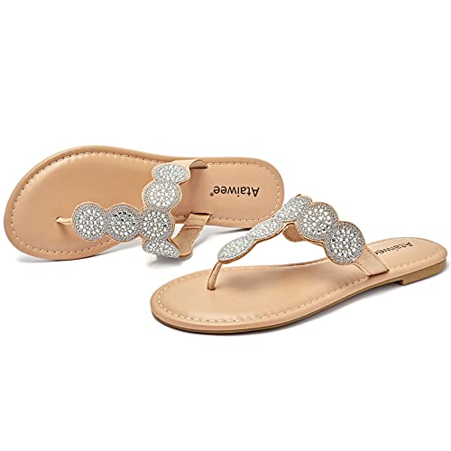 Ataiwee Women's Flat Sandals - Comfort Casual Elastic Strap Slip On Spring Summer Shoes.(2207007,Sv/Pu,9) #TOP1