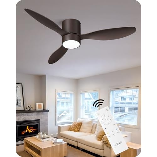 EDISHINE 52" Low Profile Ceiling Fans with Lights and Remote, Noiseless, 3CCT LED Dimmable, Reversible DC Motor, Timer, 6 Speeds, Modern Ceiling Fan Flush Mount for Bedroom Living Room, UL L