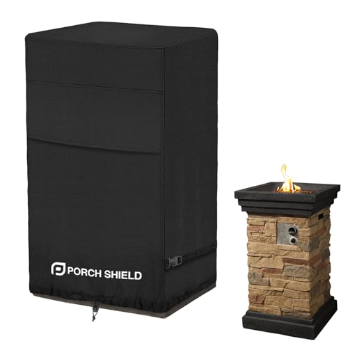 Porch Shield Cubierta cuadrada resistente a los rayos UV para columna de fuego de patio de 21 pulgadas, impermeable, cubierta alta para hoguera, color negro
