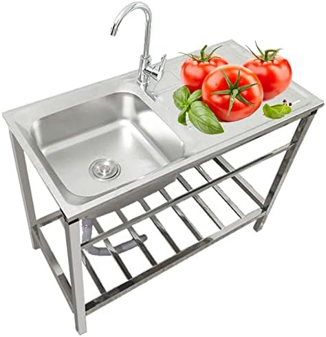 MELPIS Steel Kitchen Sink, Utility Sink Laundry Tub with Faucet, Freestanding Single Bowl Kitchen Sinks 29.5 x15.7 X 29.5 in Commercial Sink for Workstation, Outdoor Kitchen, or Bar Sinks