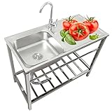 MELPIS Steel Kitchen Sink, Utility Sink Laundry Tub with Faucet, Freestanding Single Bowl Kitchen Si