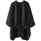 Royoliving Fuzzy Sherpa Wearable Fleece Blanket with Pockets for Adults, Ultra Soft Plush Shawl Throw Blankets (Black, 58'' x 64'')