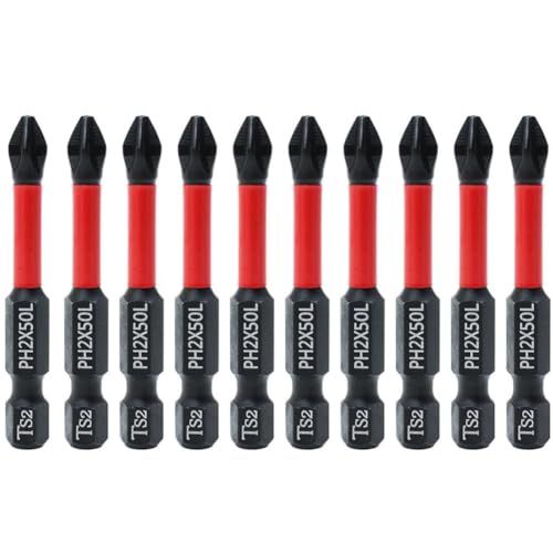 Teocpai 10PCS 50mm Embouts de Tournevis à Tête Tournevis Cruciforme PH2 Embout Visseuse Aimanté, Mèche Croisée Antidérapante Embout Visseuse Magnétique à Tige Hexagonale