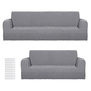 2 Pcs Chair Sofa Slipcover Set Couch Sofa Covers Furniture Cover Armchair Stretch Christmas Washable Couch Protector for Loveseat Large Oversized Cushion Durable High Elastic(Grey)