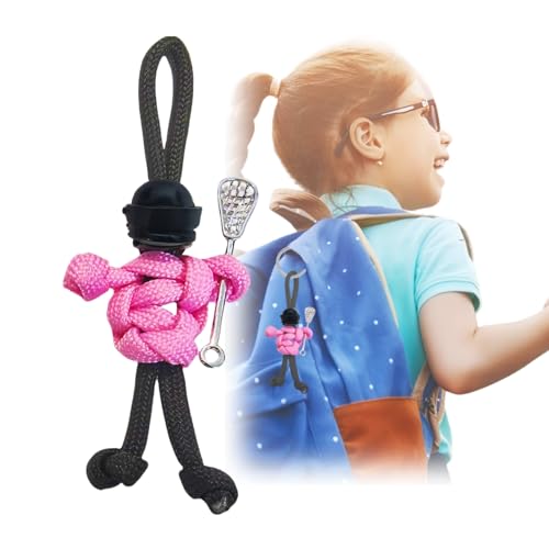 Lacrosse Player Keychain with Stick – Paracord Zipper Pull, Backpack Charm & Bag Accessory | Lacrosse Gifts, Gear & Stocking Stuffers | Durable 550 Cord with Metal Ring (3.54"), Pink