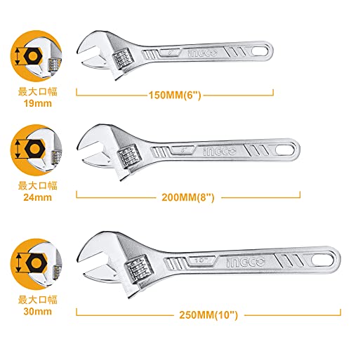 INGCO モンキーレンチ3pcsセット 150mm、200mm、250mm 最大
