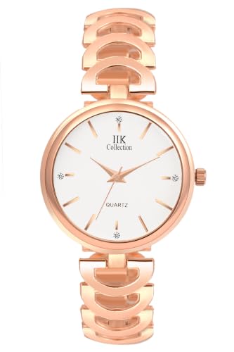 Image of IIK COLLECTION Watches for Women Round Studded Dial |Analogue Quartz Movemnet Ladies Watch|Long Battery Life|Stainless Steel Adjustable Bracelet Chain Strap|Double Lock Clasp Safety Watches for Girls