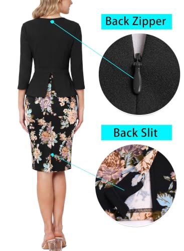 Image of VFSHOW Womens Work Business Office Front Zipper Peplum Church Sheath Dress