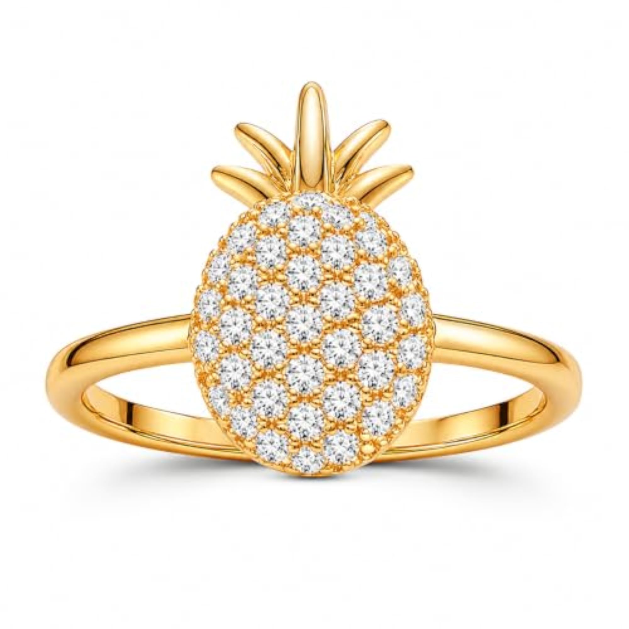 Pineapple CZ Ring in 925 Sterling Silver, Gold Finish