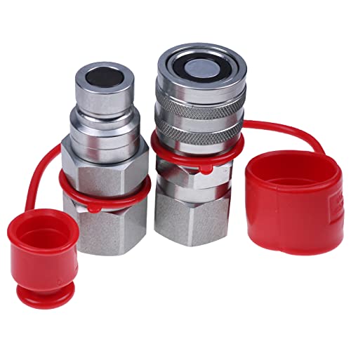 Image of JZGRDN Flat Face Hydraulic Quick Connect Couplers Couplings Set with Dust Caps Compatible with Bobcat Hydraulics 1 /2 inch Skid Steer