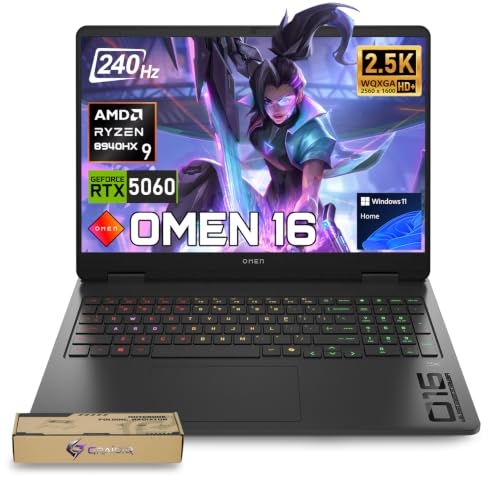 HP 16�C���` Omen �Q�[�~���O�m�[�g�p�\�R�� RTX 5060 & AMD Ryzen 9 8940HX 16GB DDR5+1TB SSD�B | WQXGA 2560*1600 240Hz�f�B�X�v���C�A4�]�[��RGB�L�[�{�[�h�AWi-Fi 6�AF