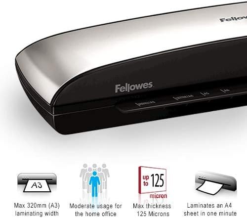 Fellowes Spectra A3 Laminator Machine for Home Office Use - Fast 4 Minute Warm Up Time with Auto Shut Off & Sleep Mode Feature  80-125 Micron, 10 A4 Laminating Pouch Starter Pack Included, Black/Grey