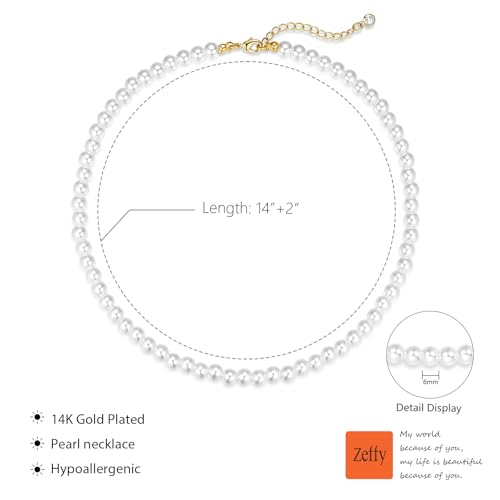 Image of Zeffy Pearl Necklace 4MM /6MM /8MM Dainty Round Imitation Pearl Choker Necklace Wedding Pearl Necklace Delicate Jewelry for Women Simple Bridesmaid Jewelry Gifts