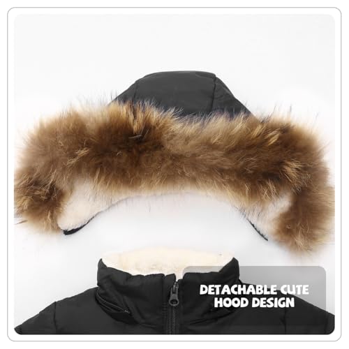 Image of Baby Boy Winter Coat Toddler Girl Hooded Puffer Jacket Fur Collar Down Outerwear