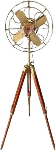 Handmade Brass Pedestal Fans With Wooden Tripod Stand