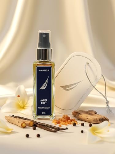 Image of NAUTICA Luxury Car Fragrance Spray with Hanging Tag Card | Amber Drift | 50ml premium Car Air Freshener | 300+ Sprays | Long Lasting Car Freshener | Car Odour Remover
