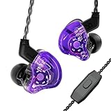 CCZ Melody Gaming iem イヤホン、クリアなサウンドのインイヤーモニター、hifi 1DD 1BAドライバー有線イヤホン、3.5mmプラグインヘッドフォン、快適なイヤーフィン付き PCノートパソコン(パープル、マイク)