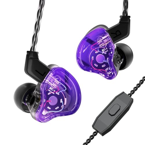 Image of CCZ Melody Gaming iem Earphones, in ear Monitors with Clear Sound, hifi 1DD 1BA Drivers Wired Earbuds, 3.5mm Plug in Headphones with Comfortable Ear fins for PC Laptop Computer (Purple, microphone)