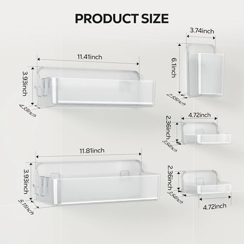 Nieifi Adhesive Wall Shelf, Shower Shelves 5 Pack with Soap Holder, Shower Organizer for Bathroom Organization, Clear by Nieifi - Image 2
