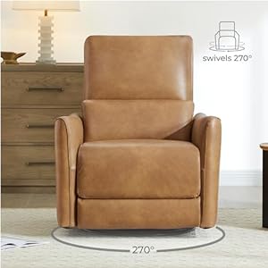 CHITA Power Recliner Chair Swivel Glider, FSC Certified Upholstered Faux Leather Living Room Nursery Reclining Sofa Chair with Lumbar Support, Cognac Brown CHITA Power Recliner Chair Swivel Glider FSC Certified Upholstered Faux Leather Living Room Nursery Reclining Sofa Chair with Lumbar Support Cognac Brown