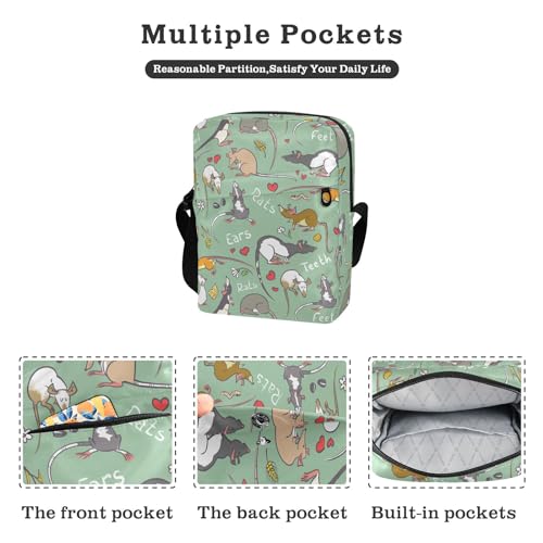 VIGTRO Small Messenger Bag Purse, Pattern with Fancy Rat Mini Crossbody Bag with Adjustable Strap for Women Men, Small Shoulder Bag for Travel Outdoor Sports3