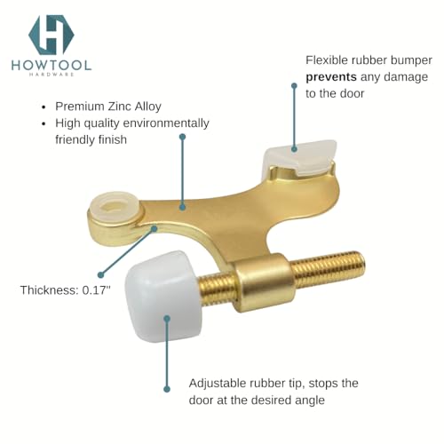 Image of 5 Pack Hinge Pin Door Stopper Satin Brass Matte Gold Adjustable Heavy Duty Door Stops with Rubber Bumper Tips, Easy No Drill Installation | HOWTOOL