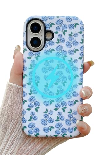 Coque magnétique iPhone 16 antichoc imprimé fleuri hortensia