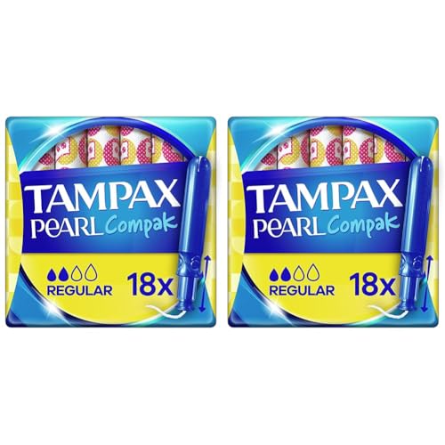 Tampax Compak Pearl, Régulier, 18 Tampons Avec Applicateur, Flux Légers à Moyens, Triple Confort avec Applicateur doux, MotionFit, Voile Douceur, Certifié...