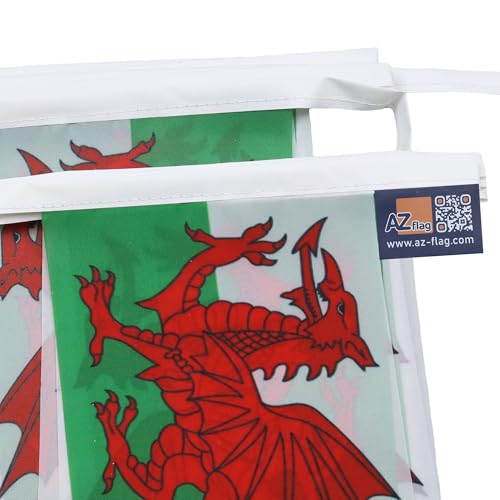 Image of AZ FLAG Wales 6 meters BUNTING Flag 20 flags 9'' x 6'' - Welsh STRING flags 15 x 21 cm