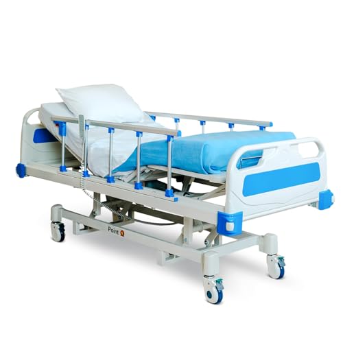 Point A (PAM-3) Premium Full Electric Hospital Bed, 4.7' Foam Mattress Made in USA, LINAK Motors, Individual Locking, 5' Casters, Includes Tray and Sheets (2X)