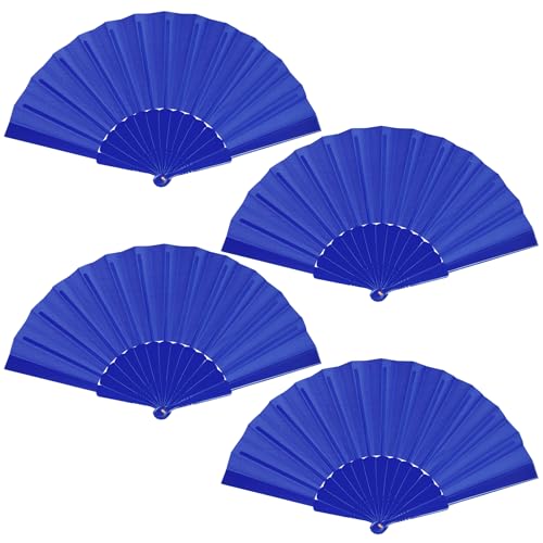 Black Folding Hand Fans Fabric Fans Chinese Japanese Style Summer Handheld Fan for Party, Wedding, Gifts, Wall Decoration,Photographic Props (Blue-4pcs)