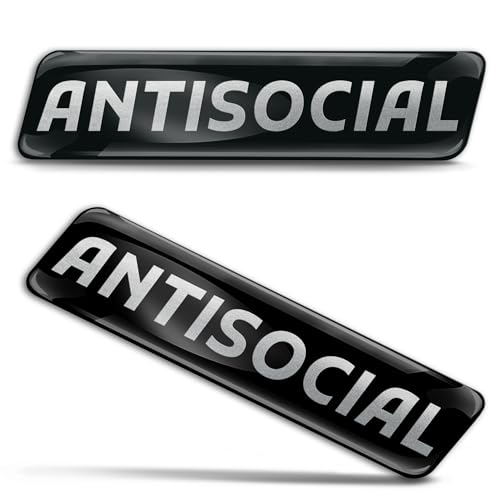 Biomar Labs 2 x 3D Gel Autocollants Silicone Badge Embleme Voiture Moto Casque Vélo Fenêtre Téléphone Noir Argenté Antisocial KS 137